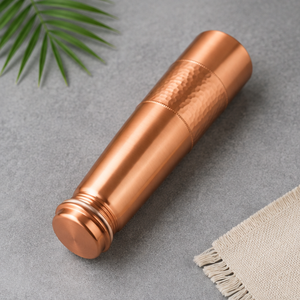 Bouteille d'eau en cuivre pur, artisanale, à base conique martelée, portable, pour voyage, design traditionnel - Product Image 6