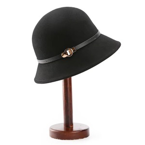 Fashion Faux Leather Strip Decoration Block Fedora Hats Shape Wool Hat for Women Men - Product Image 6