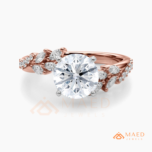 14K Rose Gold Round Cut Moissanite Engagement Ring Leaf Vine Wedding Band Luxury Bridal Jewelry Gift Her - Product Image 5