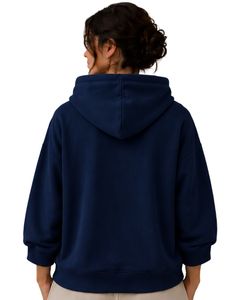 เสื้อฮู้ดโอเวอร์ไซส์สีน้ำเงินกรมท่าสำหรับผู้หญิง พิมพ์ลายกราฟิกเรขาคณิต ผ้าฝ้ายฟลีซ แขนยาว สไตล์ลำลอง สตรีทแวร์ - Product Image 2