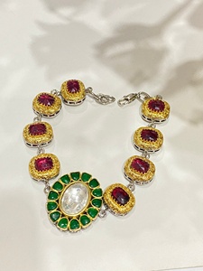 Kundan Rose Gold Plated Vintage Ball Shape <b>Ruby</b> Wedding Traditional Bridal <b>Bracelet</b> South Indian Jewelry Indian Designer - Product Image 2