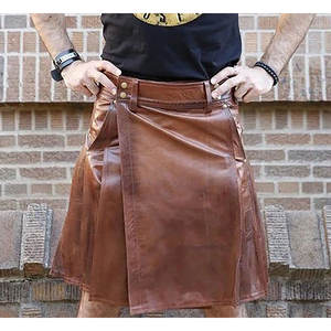 <b>Brown</b> Cowhide Leather Kilt For Men's - Product Image 2