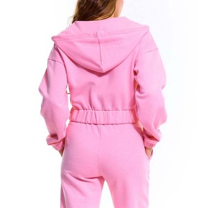 Women <b>Pink</b> Hooded <b>Tracksuit</b> 2-Piece <b>Set</b> Full Sleeve Zipper Closure Solid Color Casual Sweatshirt Pants Breathable Spring Wear - Product Image 3
