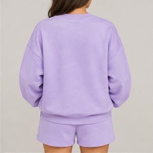 Women's Lavender Polka Letter Crew Neck 2-Piece <b>Shorts</b> <b>Set</b> Custom Casual Sportswear - Product Image 2
