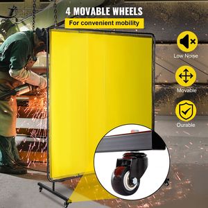 Schermo di Protezione per Saldatura in Vinile Ignifugo Giallo 6' X 6' con Telaio a 4 Ruote per Protezione durante la Saldatura - Product Image 5