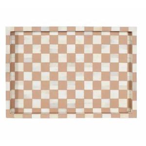 Nouvel arrivage : Plateau de service polyvalent pour petit-déjeuner, fait main, motif damier, incrustation d'os, amande et crème, origine Inde - Product Image 1