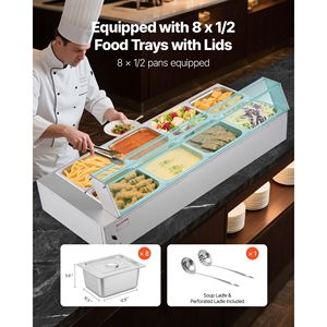 Scaldavivande Elettrico Commerciale 1700W in Acciaio Inox con 8 Vasche, Buffet da Banco con Coperchio in Vetro, Scaldavivande a Vapore 1700W - Product Image 3