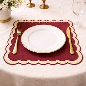 Luxury Linen Embroidered Scallop Edge <b>Table</b> Napkin and Placemat <b>Set</b> Handmade Elegant <b>Dining</b> <b>Table</b> Decor for Wedding Hotel - Product Image 4