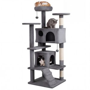 Albero per Gatti Alto 52 Pollici con Tappezzeria, Cucce e Tiragraffi - Parco Giochi Multi-Gatto (Grigio Chiaro) - Product Image 2