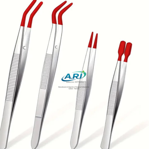 4 Piece Rubber Tipped Tweezers Set Stainless Steel <b>Angled</b> Flat Precision Craft Hobby Jewelry Sewing Industrial Tools <b>PVC</b> Coated - Product Image 1