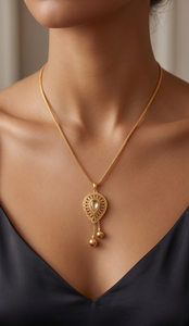 DIVYORO Gold Plated <b>Copper</b> Alloy Classic Women's FILIGREE TEAR DROP PENDANT <b>CHAIN</b> for All Occasions - Product Image 3