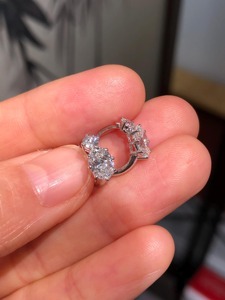 Oval Cut Lab Grown Diamond Huggie Hoop <b>Earrings</b> in 14K White Gold, Elegant Minimal Diamond Hoops for Women Fine Jewelry Gift - Product Image 3