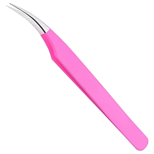 Pinzas Profesionales Curvas para Extensión de Pestañas, de Acero Inoxidable con Mango Rosa, para una Extensión Precisa - Product Image 1