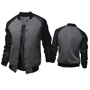 Nouvelle veste bomber universitaire en laine bleu roi et cuir noir, col montant, style universitaire, design streetwear, logo frontal - pour l'hiver - Product Image 1