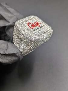 Custom <b>Name</b> Signet <b>Ring</b> 925 Sterling Silver Fully Iced Out Moissanite Red Enamel Logo Square <b>Ring</b> Hip Hop Men Jewelry - Product Image 4