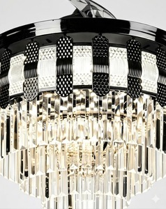 <b>Crystal</b> Chandelier <b>LED</b> Remote Control <b>Light</b> Fixture for Modern Home Invisible Blade <b>Ceiling</b> Fan Luxury Black Mesh Design - Product Image 3