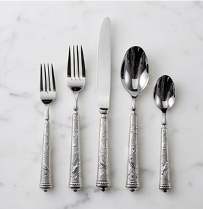 Ensemble de couverts classiques plaqués argent, finition miroir, acier inoxydable, fourchette, couteau, cuillère, vaisselle de mariage - Product Image 1