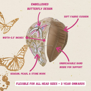 Bandeaux en tissu brodés à la main pour enfants avec accents perlés faits à la main, doux, confortables, légers et durables - Product Image 3