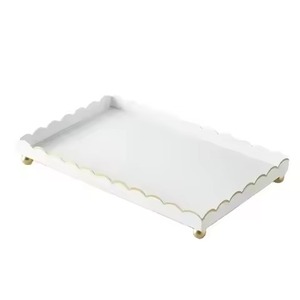 Plateau de service de style nouveau, vintage, en acier inoxydable, rectangulaire, en métal argenté, plateau à thé avec poignées latérales sculptées, plateau de service décoratif - Product Image 5