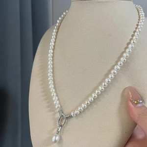 Collier en argent S925 de haute qualité, longueur moyenne, perles de 5-6 mm, 50 cm, pendentif, boucle universelle, magnifique collier de 50 cm, universel - Product Image 2