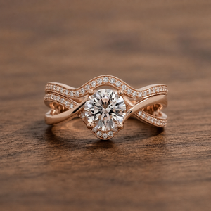 Ensemble de bagues de fiançailles en or massif 14 carats avec diamant de laboratoire taille ronde 3,22 carats et alliance éternité assortie sertie de pavés - Product Image 1
