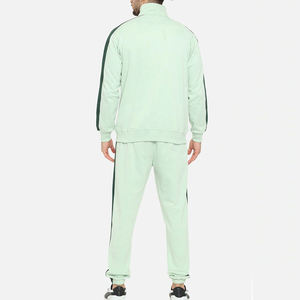 Ensemble de survêtement vert menthe pour hommes, veste à fermeture éclair intégrale, pantalon de jogging assorti, rayures vert foncé, vêtements de sport athlétiques, entraînement décontracté - Product Image 4