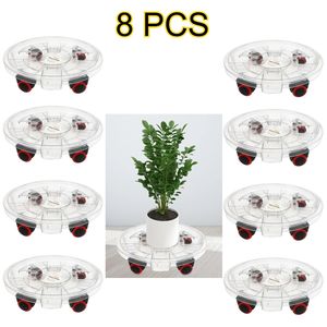 Set di 8 Ruote per Vasi da Fiori Resistenti, Diametro Interno 11,8'', Esterno 13'', con Vassoi Raccogli Acqua - Product Image 1