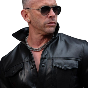 Mens Leather Trucker Jacket Classic Rugged Durable Waterproof Windproof for Everyday Wear and Outdoor Activities - Product Image 1