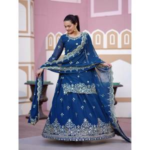 Traje Lehenga de diseñador para mujer con bordado de secuencia - Product Image 3