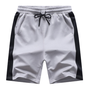 Shorts à cordon de serrage à séchage rapide pour hommes avec bande latérale couleur unie décontracté gris noir - Product Image 1