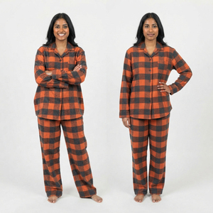 Oversize Flannel Pajama Set Women Lightweight Plaid Button <b>Down</b> Shirt & Pajama Set Women's 100% Cotton Flannel Pajama Set - Product Image 6