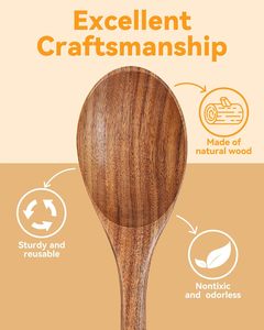 2 cuillères de cuisine en bois d'acacia de 12 pouces, fabriquées à la main, anti-rayures, pour ustensiles de cuisine antiadhésifs, résistantes à la chaleur - Product Image 3