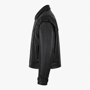 Veste élégante pour femmes en cuir grainé imperméable et respirant, avec épaulettes, boutons sur le devant, poche, manches amovibles, style motard, en peau de mouton - Product Image 5