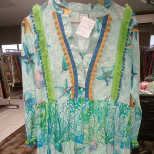 ชุดเดรสยาวพิมพ์ลายเปลือกหอย ผ้าฝ้าย ทรงหลวม ยืดได้ สไตล์โบฮีเมียน เหมาะสำหรับใส่ไปเที่ยวชายหาด รีสอร์ท ฤดูร้อน ฤดูใบไม้ผลิ  แขนยาว แต่งพู่ - Product Image 1