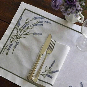 Custom Classic Washable Reuse Embroidery Lavender <b>Placemats</b> Napkins Sets 100% Cotton Line Border Mats Home Wedding Events - Product Image 3