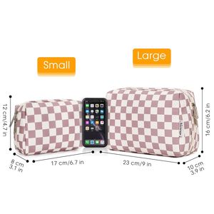 Graziosa Pochette Rosa con Cerniera e Scomparti, Piccola Borsa da Viaggio a Quadretti per Cosmetici e Accessori - Product Image 4