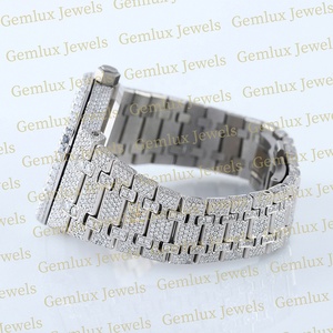 นาฬิกาฮิปฮอปสีขาวเต็มรูปแบบสำหรับผู้ชายตัวทดสอบเพชรมาใหม่หน้าปัดสีฟ้า - Product Image 4