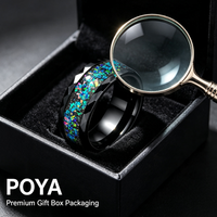 Bague en carbure de tungstène avec incrustation d'opale concassée Galaxie, alliance confortable à bords géométriques de 8 mm, bijoux uniques en gros