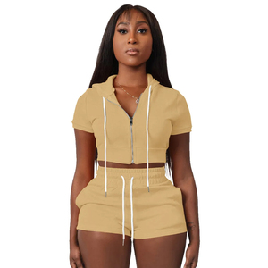 Unisex Custom Summer 2Piece Outfit Zip Crop Hoodie Biker Shorts <b>Set</b> Slim Fit Fabric 200–240 GSM Quick Dry Sportswear <b>Sets</b> - Product Image 1