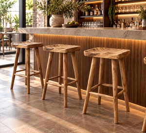 Rustic Antique Elm Wood Bar <b>Stool</b> Modern Farmhouse Style Eco-Friendly Durable Commercial Furniture <b>for</b> Outdoor <b>Kitchen</b> - Product Image 1