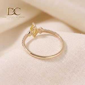 Nouvelle conception, bague en or massif 14 carats avec diamant de laboratoire et saphir jaune taille brillant, bijoux en or fin tendance pour femmes - Product Image 5
