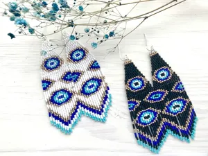 Pendientes de moda al por mayor con cuentas, pendientes de cuentas de semillas, pendientes colgantes con flecos, pendientes tipo candelabro, pendientes de ojo turco - Product Image 1