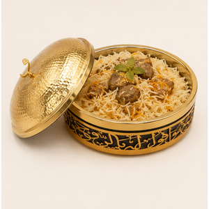 Casserole isotherme en acier inoxydable doré martelé avec calligraphie arabe, chauffe-plats et marmite pour le Ramadan et les buffets de fête - Product Image 2