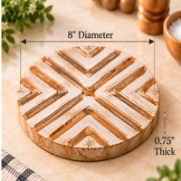 Sous-plats en bois pour casseroles chaudes, motif chevron moderne, antidérapants, résistants à la chaleur, pour plats et poêles, 8 pouces, blanc vieilli