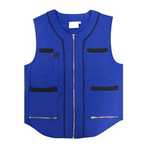 Chaleco azul sin mangas con cremallera y bolsillos para peluqueros, tela ligera de poliéster, diseño único - Product Image 2