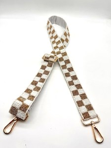 Handmade Checkerboard Canvas <b>Bag</b> <b>Strap</b> With Gold Hooks Rectangular Shape Textile Material - Product Image 2