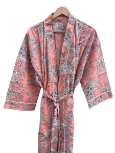 Bata Kimono de Algodón 100% Tejido con Estampado de Dibujos Animados para Mujer, Camisón de Verano Hecho a Mano, Cuello en V, Cintura Elástica, Largo Completo, ODM - Product Image 2