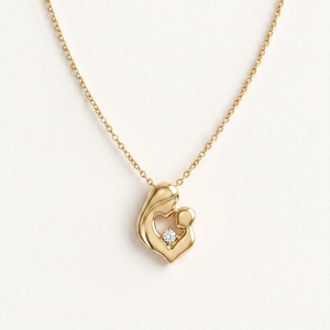 Heart-Shaped 18K <b>Solid</b> <b>Gold</b> <b>Pendant</b> with Round Brilliant Cut Diamond Claw Setting Romantic Themed Charm for Unisex Gift - Product Image 1
