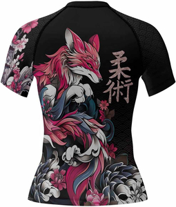 Camiseta Deportiva de Manga Larga para Mujer, Diseño de Tatuaje de Zorro Negro, Sublimación, Secado Rápido, Transpirable, Ecológica, 220g, Poliéster/Nailon - Product Image 4