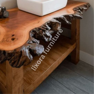 Luxury Handcrafted Modern Live Edge Solid Wood Eco-Friendly Durable Bathroom Vanity Polished Finish Matching <b>Mirror</b> Frame <b>Set</b> - Product Image 4
